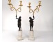 Pair of candelabra 2 fires bronze marble Carrara women antique eagle eighteenth