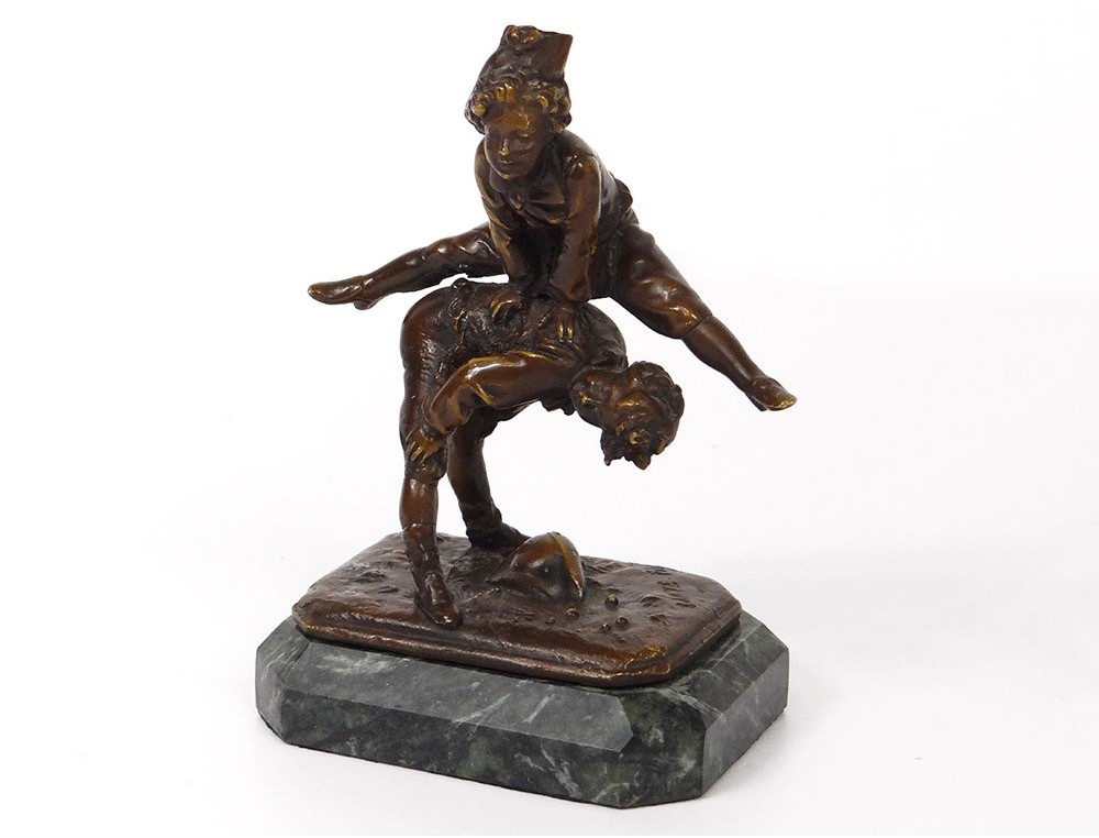 Small bronze sculpture Alfred Barye Children son leapfrog