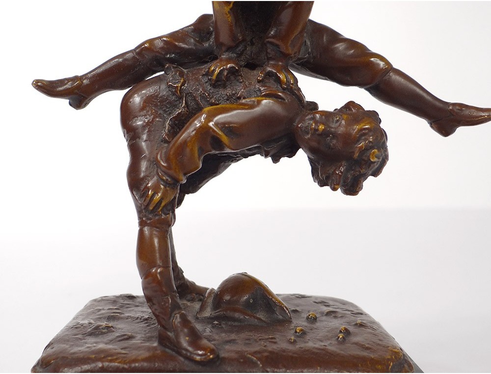 Small bronze sculpture Alfred Barye Children son leapfrog century
