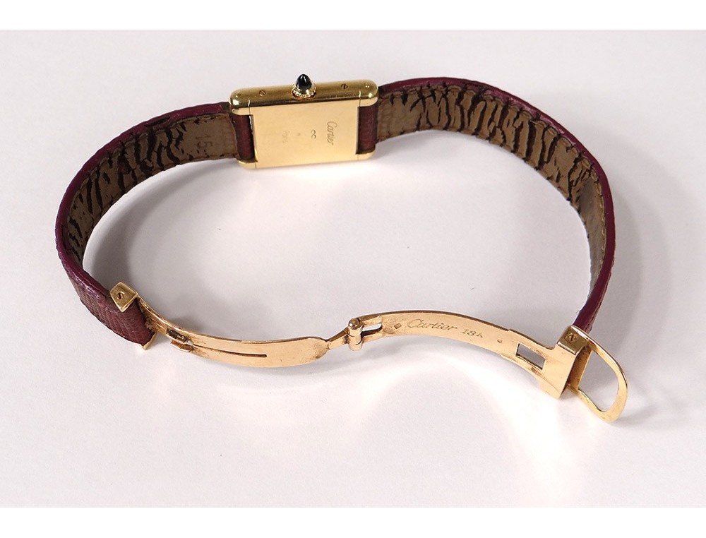 Montre d'occasion Cartier femme or rose 750 bracelet cuir marron - Femme -  Montres | MATY
