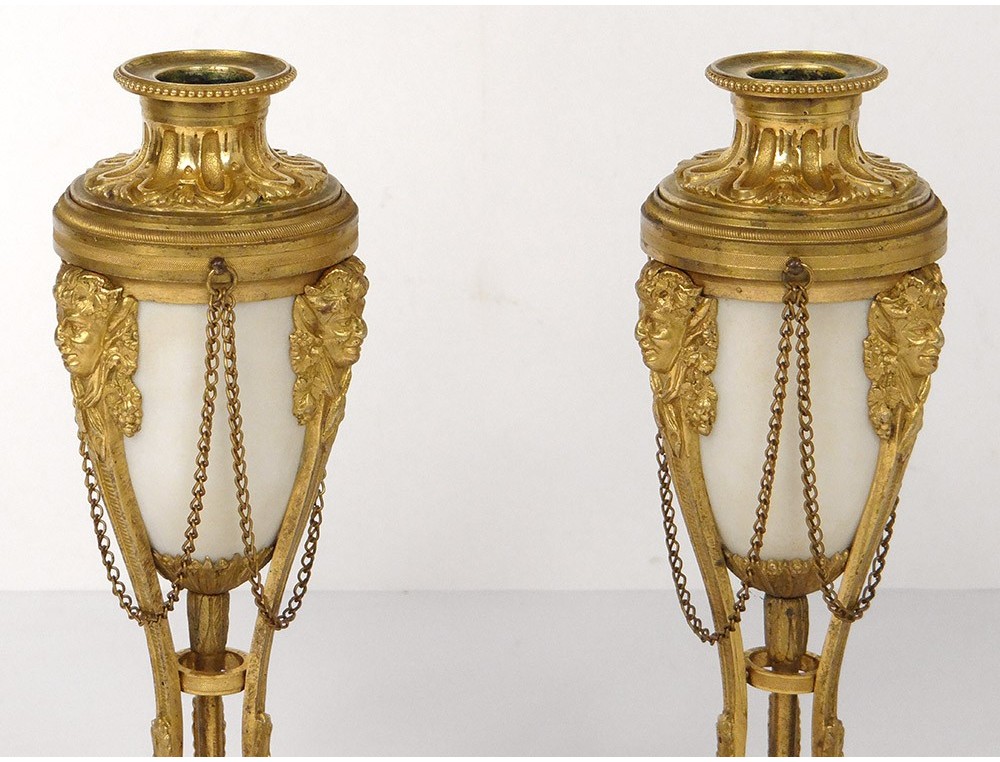 Paire De Bougeoirs Napoléon III – Marbre Et Laiton – Vintage