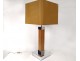 Lamp design metal chrome steel wood lampshade vintage 1970s twentieth