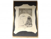 Lithograph PY. Trémois Man and Monkey Baboon Proof Artist n ° I 1970