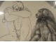 Lithograph PY. Trémois Man and Monkey Baboon Proof Artist n ° I 1970