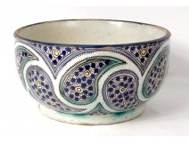 Bowl Harira cut polychrome faience Morocco Fez cashmere Boteh signed twentieth