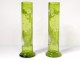 Pair vases glass enamelled mary Grégory kids tree fruit landscape nineteenth