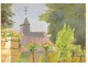 Watercolor church steeple Normandy twentieth