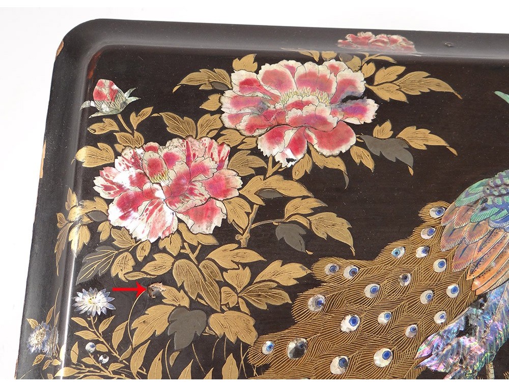 Grand coffret à couture laqué à décor de coq - Bois laqué