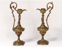 Pair cassolettes candlesticks ewers bronze profile characters snake 19th