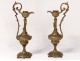 Pair cassolettes candlesticks ewers bronze profile characters snake 19th