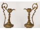 Pair cassolettes candlesticks ewers bronze profile characters snake 19th