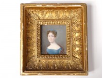 Miniature painted portrait elegant woman Josephine Lhoest stuccoed nineteenth