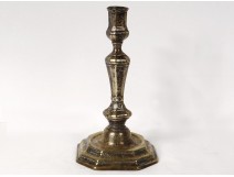 Candlestick Flame Louix XIV bronze cut corners candlestick XVIIth century