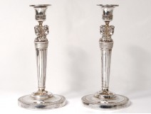 Pair candlesticks candlesticks Empire bronze silver busts women antique nineteenth