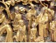 Panel carved bas-relief gilded dignitaries characters China XIX