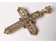 Cross pendant solid gold 18K small roses stones Rhine jewel nineteenth century