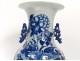 Large vase balustrade Chinese porcelain white-blue phoenix peacocks flowers nineteenth