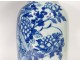 Large vase balustrade Chinese porcelain white-blue phoenix peacocks flowers nineteenth