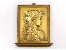 Plate bronze bas-relief profile Sarah Bernhardt Fantastic Art Nouveau 19th