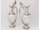 Pair sterling silver ewers crystal Minerva goldsmith Lefebre vine nineteenth