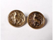 Pair small buttons hunting vénerie gilt metal deer collection XIXth century