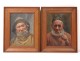 Pair HST paintings Charles Roussel portraits fishermen North France Berck twentieth
