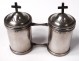 Pair ampoules holy oil catechumen Chrême sterling silver cross nineteenth