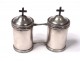 Pair ampoules holy oil catechumen Chrême sterling silver cross nineteenth