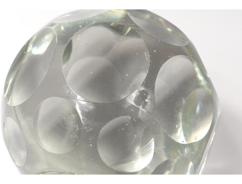 Boule D'escalier Ancienne – Bouton En Verre à Facettes Et Laiton – 4 Cm