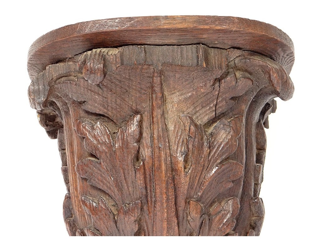 Ancien chapiteau console d'applique en bois sculpté fleur de lys acanthe 