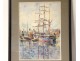 Watercolor Fourmaintraux-Winslow port Boulogne-sur-Mer three-masted boat twentieth