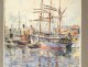 Watercolor Fourmaintraux-Winslow port Boulogne-sur-Mer three-masted boat twentieth
