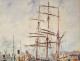 Watercolor Fourmaintraux-Winslow port Boulogne-sur-Mer three-masted boat twentieth