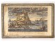 Watercolor engraving Mont Saint-Michel village abbey Aveline seventeenth boats