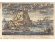 Watercolor engraving Mont Saint-Michel village abbey Aveline seventeenth boats