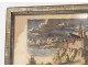 Watercolor engraving Mont Saint-Michel village abbey Aveline seventeenth boats