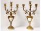 Pair candelabra 4 burners cassolettes Louis XVI bronze marble rams nineteenth