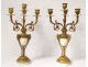 Pair candelabra 4 burners cassolettes Louis XVI bronze marble rams nineteenth