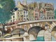 Watercolor gouache Lucien Genin Bridge Marie Ile Saint-Louis Seine Paris 20th