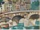 Watercolor gouache Lucien Genin Bridge Marie Ile Saint-Louis Seine Paris 20th