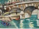 Watercolor gouache Lucien Genin Bridge Marie Ile Saint-Louis Seine Paris 20th
