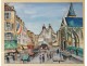 Watercolor gouache Lucien Genin church Saint-Médard rue Mouffetard Paris 20th