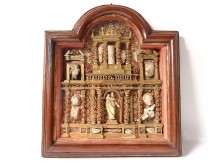 Table reliquary paperolle baroque altarpiece Virgin Saints martyrs XVII