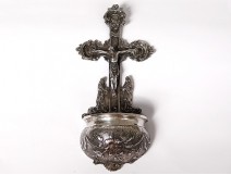 Small font holy silver Christ crucifix Virgin flowers nineteenth