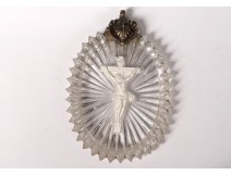 Crystal-cut crystal-porcelain pendant Christ crucifix metal nineteenth