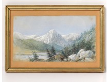 Small watercolor landscape snowy mountains forest forest fir 1904 twentieth