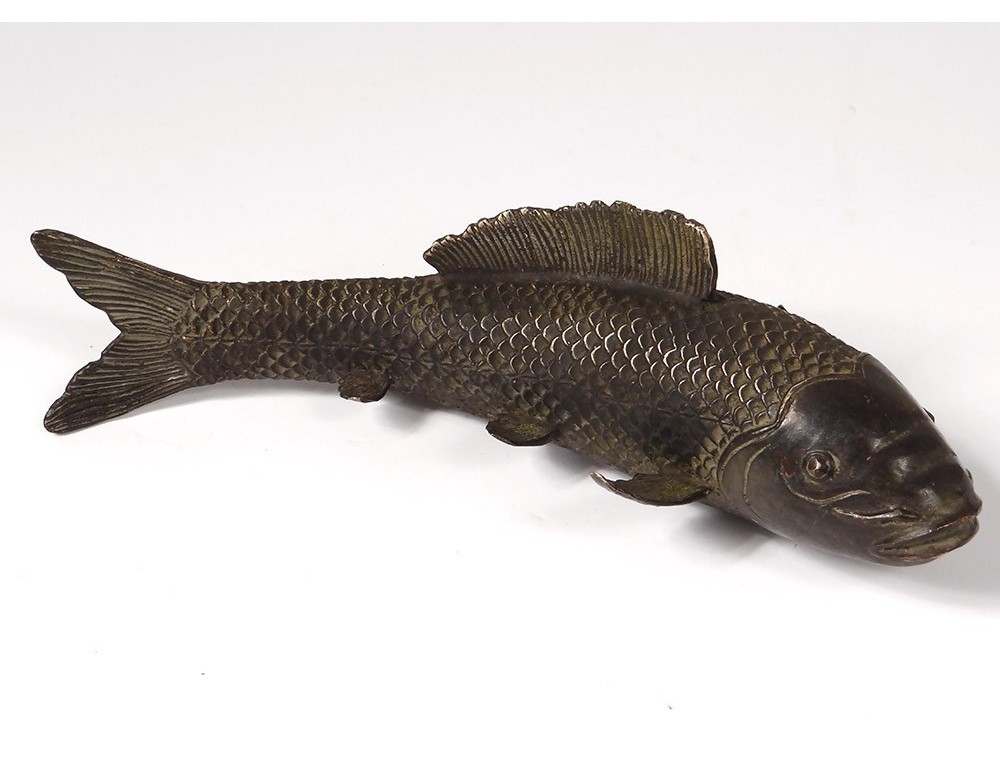 Sculpture bronze carp fish Japan animal century