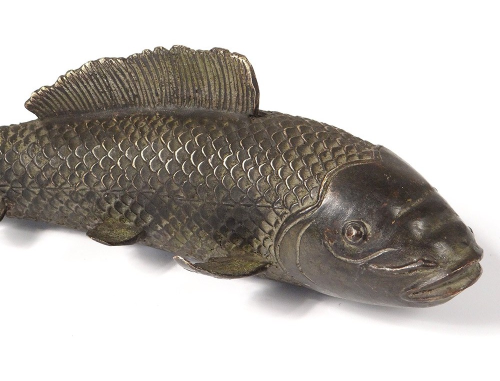 Sculpture bronze carp fish Japan animal century