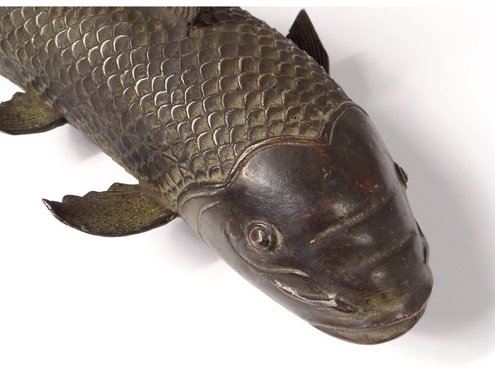 Sculpture bronze carp fish Japan animal century