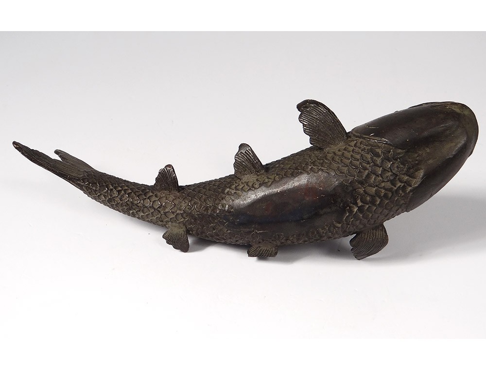 Sculpture bronze carp fish Japan animal century